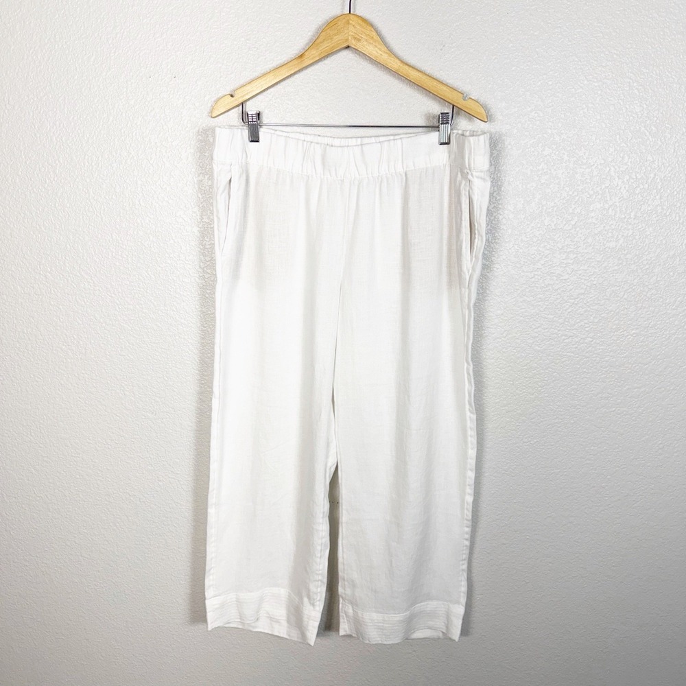 J. Jill Love Linen Pull On‎ Pants Size Large White Straight Leg Beachy Summer